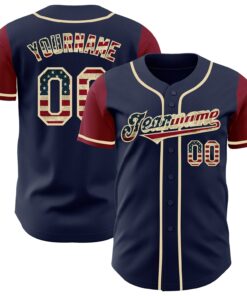 Custom Navy Vintage USA Flag Cream-Crimson Authentic Two Tone Baseball Jersey
