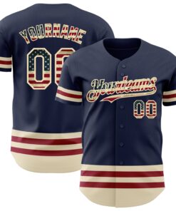 Custom Navy Vintage USA Flag Cream-Maroon Line Authentic Baseball Jersey