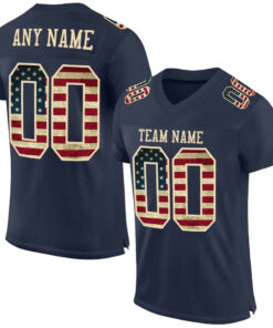 Custom Navy Vintage USA Flag-Cream Mesh Authentic Football Jersey
