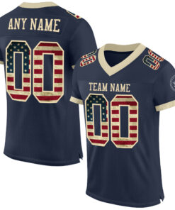 Custom Navy Vintage USA Flag-Cream Mesh Authentic Football Jersey