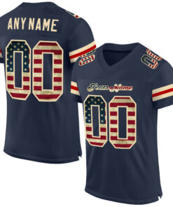 Custom Navy Vintage USA Flag-Cream Mesh Authentic Football Jersey
