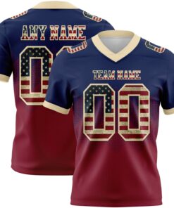 Custom Navy Vintage USA Flag Crimson-Cream Mesh Authentic Gradient Square Shape Flag Football Jersey