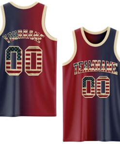 Custom Navy Vintage USA Flag Maroon-Cream Authentic Gradient Fashion Basketball Jersey