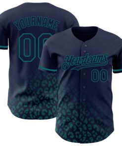 Custom Navy Vintage USA Flag-Teal 3D Pattern Design Leopard Print Fade Fashion Authentic Baseball Jersey