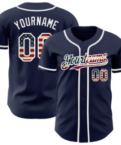 Custom Navy Vintage USA Flag-White Authentic Baseball Jersey