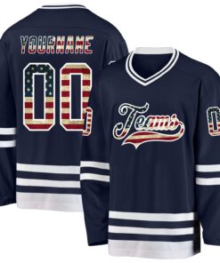 Custom Navy Vintage USA Flag-White Hockey Jersey