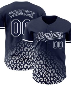 Custom Navy White 3D Pattern Design Leopard Print Fade Fashion Authentic Baseball Jersey