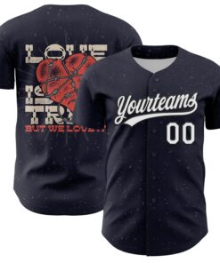 Custom Navy White-Black 3D Love Heart Valentine's Day Authentic Baseball Jersey