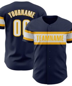 Custom Navy White-Gold Authentic Baseball Jersey