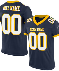 Custom Navy White-Gold Mesh Authentic Football Jersey