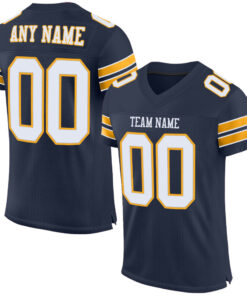 Custom Navy White-Gold Mesh Authentic Football Jersey