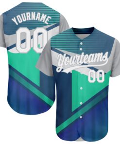 Custom Navy White Gray-Aqua 3D Pattern Design Abstract Sport Authentic Baseball Jersey
