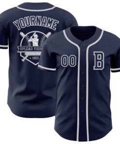 Custom Navy White-Gray Authentic Baseball Jersey