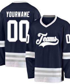 Custom Navy White-Gray Hockey Jersey