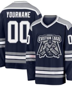 Custom Navy White-Gray Hockey Jersey