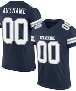 Custom Navy White-Gray Mesh Authentic Football Jersey