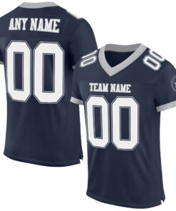 Custom Navy White-Gray Mesh Authentic Football Jersey