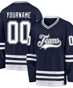 Custom Navy White Hockey Jersey