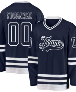 Custom Navy White Hockey Jersey