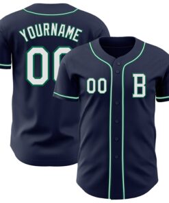 Custom Navy White-Kelly Green Authentic Baseball Jersey