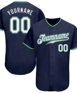 Custom Navy White-Kelly Green Authentic Baseball Jersey