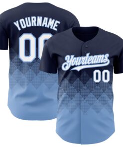 Custom Navy White-Light Blue 3D Pattern Design Gradient Square Shapes Authentic Baseball Jersey