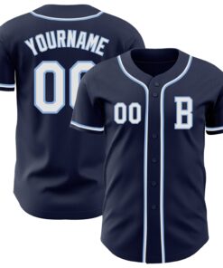 Custom Navy White-Light Blue Authentic Baseball Jersey