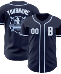 Custom Navy White-Light Blue Authentic Baseball Jersey