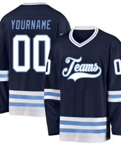 Custom Navy White-Light Blue Hockey Jersey