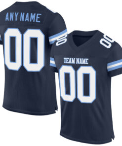 Custom Navy White-Light Blue Mesh Authentic Football Jersey