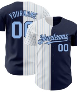 Custom Navy White-Light Blue Pinstripe Authentic Split Fashion Baseball Jersey