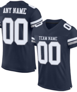 Custom Navy White-Light Gray Mesh Authentic Football Jersey