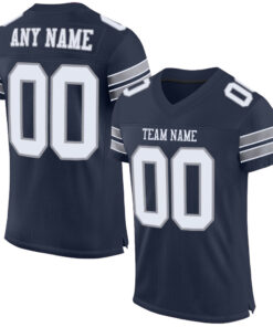 Custom Navy White-Light Gray Mesh Authentic Football Jersey