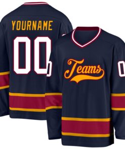 Custom Navy White-Maroon Hockey Jersey