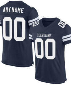 Custom Navy White Mesh Authentic Football Jersey