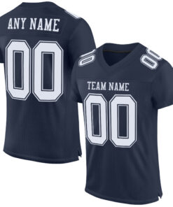 Custom Navy White Mesh Authentic Football Jersey