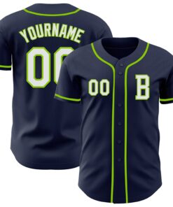 Custom Navy White-Neon Green Authentic Baseball Jersey