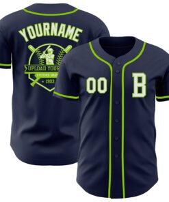 Custom Navy White-Neon Green Authentic Baseball Jersey