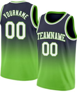 Custom Navy White-Neon Green Authentic Fade Fashion Basketball Jersey