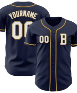 Custom Navy White-Old Gold Authentic Baseball Jersey