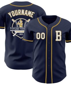 Custom Navy White-Old Gold Authentic Baseball Jersey
