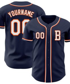 Custom Navy White-Orange Authentic Baseball Jersey