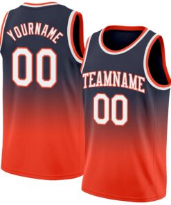 Custom Navy White-Orange Authentic Fade Fashion Basketball Jersey