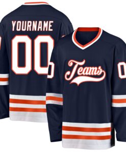 Custom Navy White-Orange Hockey Jersey