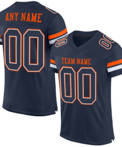 Custom Navy White-Orange Mesh Authentic Football Jersey
