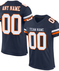 Custom Navy White-Orange Mesh Authentic Football Jersey