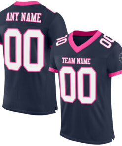 Custom Navy White-Pink Mesh Authentic Football Jersey