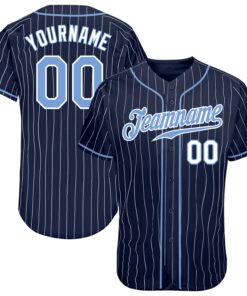 Custom Navy White Pinstripe Light Blue-White Authentic Baseball Jersey