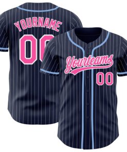 Custom Navy White Pinstripe Pink Authentic Baseball Jersey