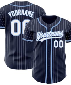Custom Navy White Pinstripe White-Light Blue Authentic Baseball Jersey